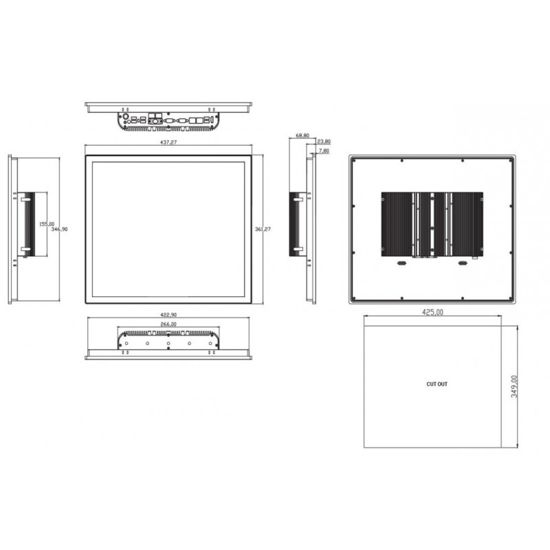 Panel PC Celeron, i5, i7 IP65 fram, 2 x ethernet, seriell port, USB 3.0