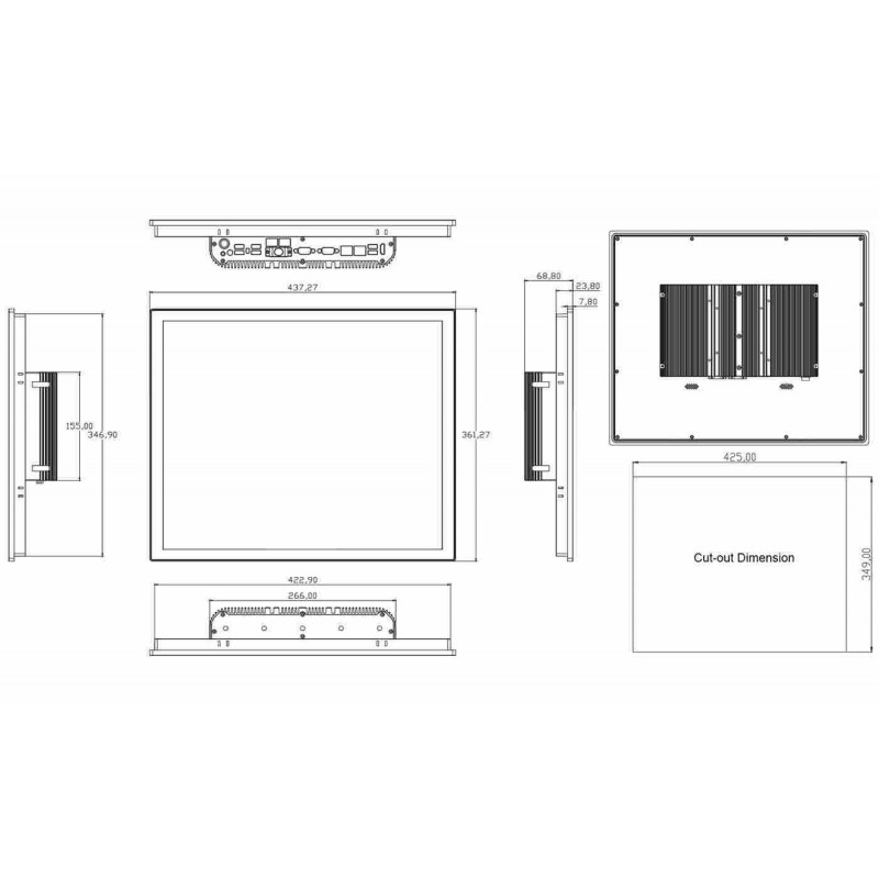 Panel PC Celeron, i5, i7 IP65 fram, 2 x ethernet, seriell port, USB 3.0