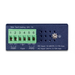 5 portar 100Mbit unmanaged kompakt switch med DIN-fäste. 12 - 48VDC eller 24VAC