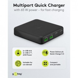 USB-C™ PD GaN bordsladdare med flera portar (65 W) svart 2x USB-C, 2x USB-A-portar