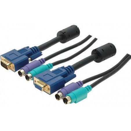 KVM-kabel PS/2 hane/hane, VGA/SVGA hane till hona 5 meter blach 3 i en kabel