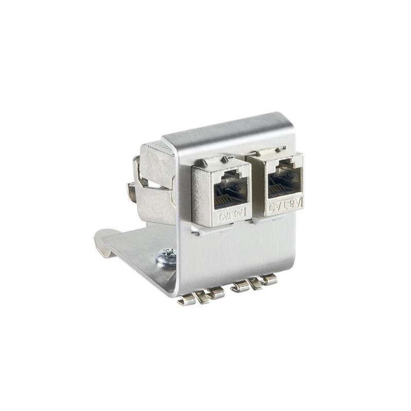 RJ45 DIN-adapter för 2xRJ45 Keystone-moduler metall