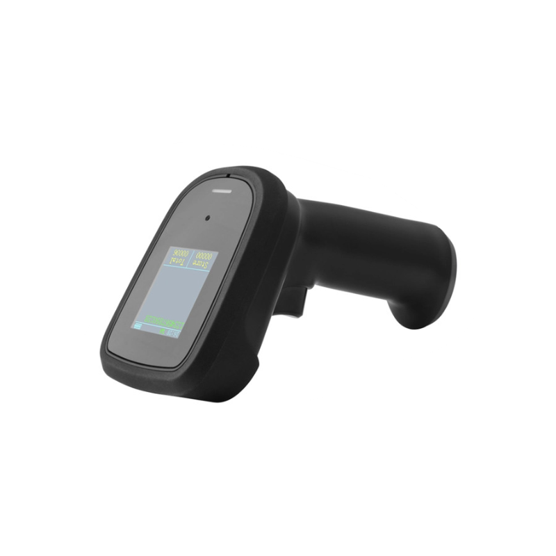 1D, 2D QR handhållen streckkodsläsare med Bluetooth och 2,4GHz. Med display.