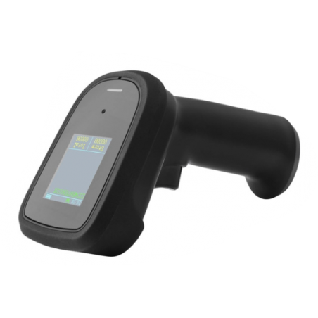 1D, 2D QR handhållen streckkodsläsare med Bluetooth och 2,4GHz. Med display.
