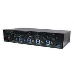 4-portars 4K HDMI KVM-matris med 2 x USB 3.2 och 4 x USB 2 (HID) med USB-roaming. PIP.