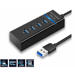 USB 3.0 4-portars Super Speed HUB, hög hastighet med LED-indikator, svart