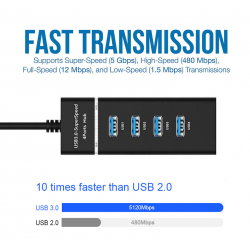 USB 3.0 4-portars Super Speed HUB, hög hastighet med LED-indikator, svart