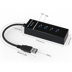 USB 3.0 4-portars Super Speed HUB, hög hastighet med LED-indikator, svart