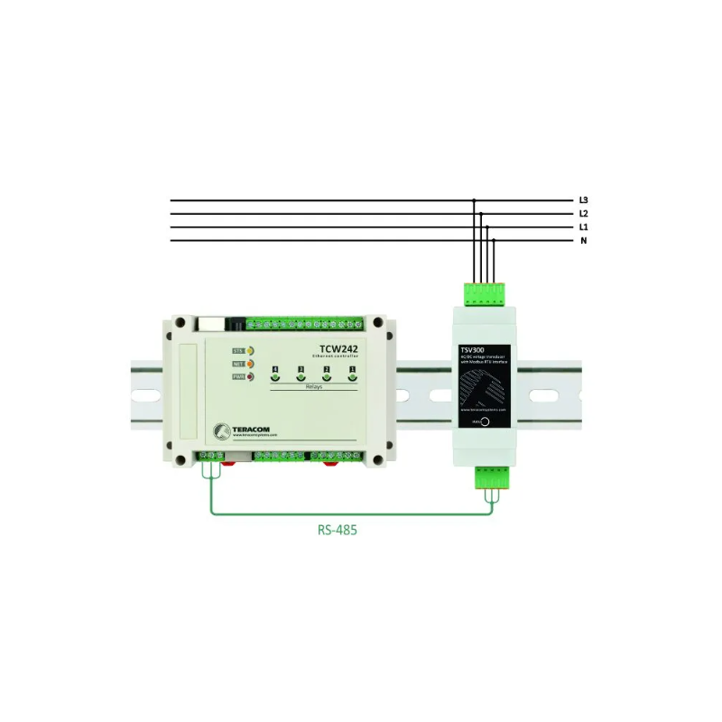 AC/DC spänningsmätare 0-264VAC, 0-370VDC med MODBUS RTU (RS485), +/-0,5 %, 24 bitar