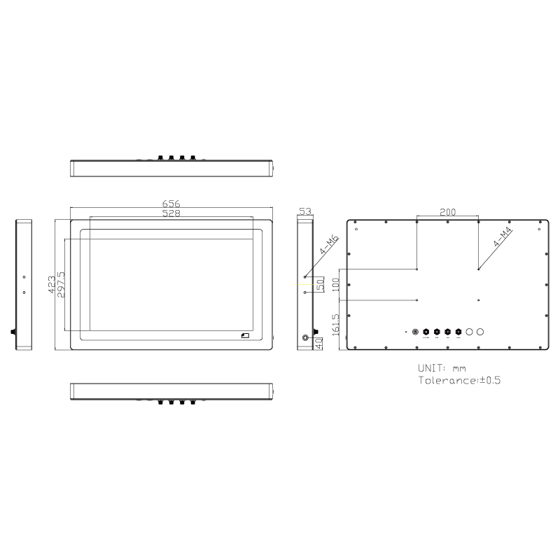 Vattentät 24" panel PC IP66/IP67K touch, P-CAP, Projicerad Kapacativ CPU I3/i5 Vesa Youke RS232/422/485, USB 4G, 5G