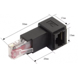 Uppåtvinklad 90° RJ45 nätverksadapter utan skärm för UTP-kablar.