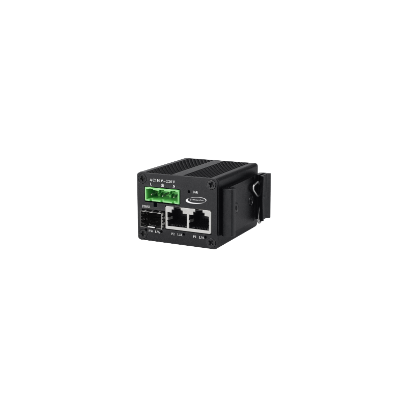 Mini mediaomvandlare i mikrostorlek 2 x RJ45 med 1 x fiber SFP-kortplats, 85 - 250VAC