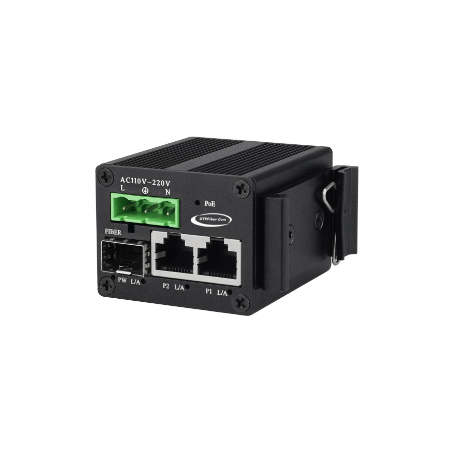 Mini mediaomvandlare i mikrostorlek 2 x RJ45 med 1 x fiber SFP-kortplats, 85 - 250VAC