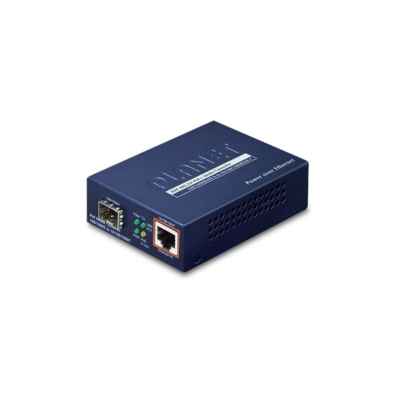 Mediaomvandlare RJ45 till Fiber, RJ45 10/100/1000Mbit, SFP-modul 100/1000Mbit, PoE+