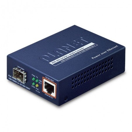 Mediaomvandlare RJ45 till Fiber, RJ45 10/100/1000Mbit, SFP-modul 100/1000Mbit, PoE+