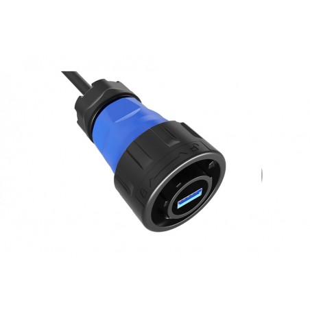 Vattentät USB3.0-kontakt med 0,5m kabel med USB A-hane, bajonettkontakt.