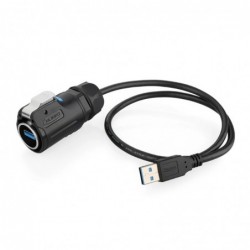 Vattentät USB 3.0 förlängningskabel för chassi, IP67 förseglad med lock, 0,5 meter