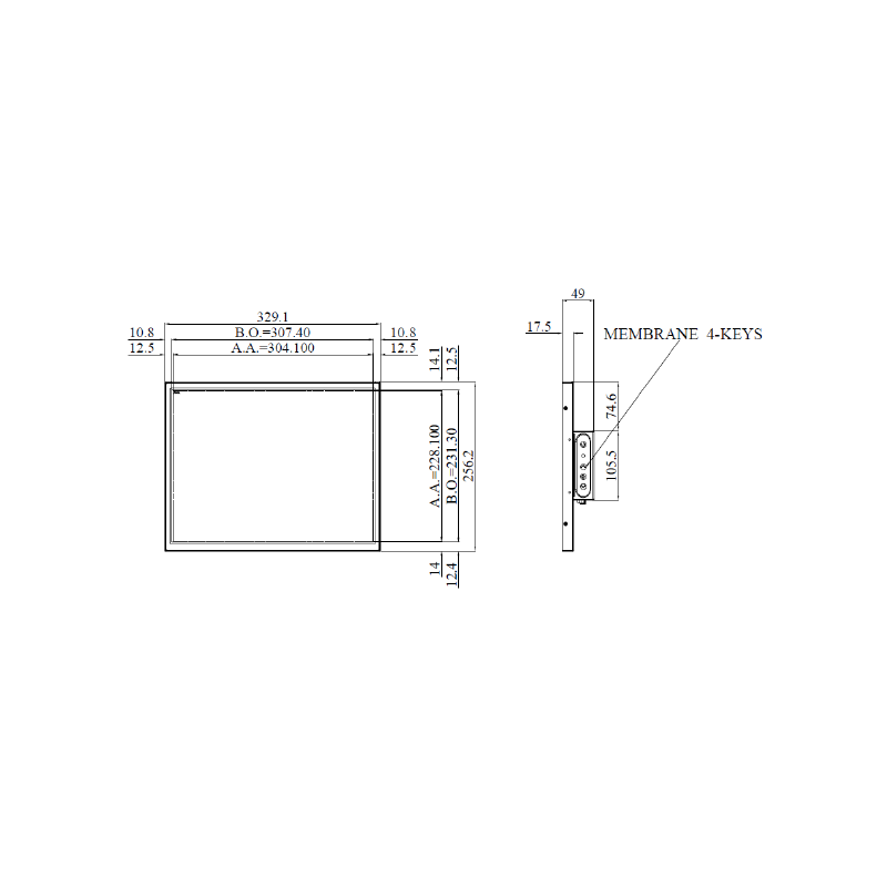 15-tums industriell ram 4:3-skärm 500 nit LED-bakgrundsbelysning 1024x768 upplösning