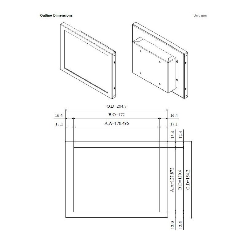 8,4" TFT-skärm för utomhusbruk med höga nitar, 1600, 12V VGA, DVI-D, HDMI-pekskärm, optisk bindning