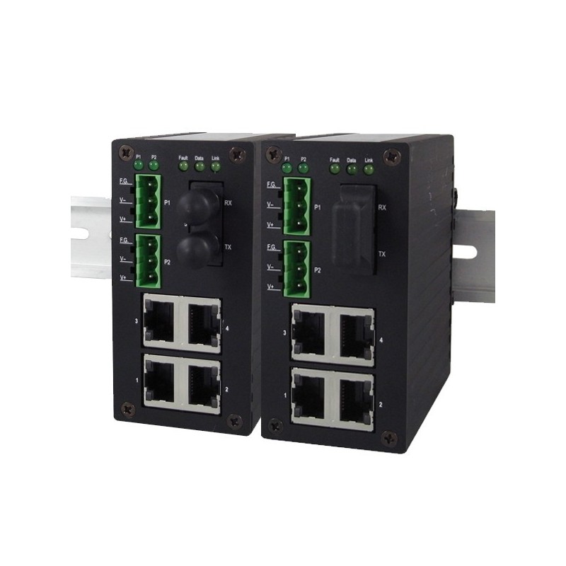 5 ports switch 4 x 10/100Mbit RJ45 + 1 x ST Multi Mode, DIN - Unmanaged