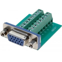 Kopplingsplint med DB15HD VGA-kontakt. Adapter 16 med skruvklämmor