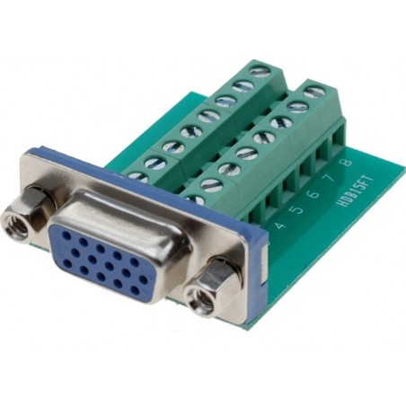 Kopplingsplint med DB15HD VGA-kontakt. Adapter 16 med skruvklämmor