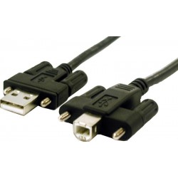 USB 2.0-kabel, A hane – B hane med tumskruvar för infästning, svart, 2 m