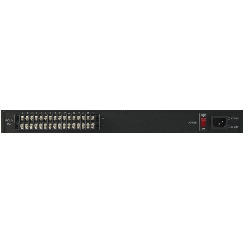 16 portar 12VDC, 8 Amp Multi 12VDC strömförsörjningsbox med 16 utgångar för rackmontering