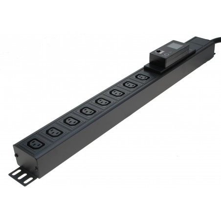 strömlist 19" rack montering med 8 x C13 honkontakt. Visar ström, spänning och effekt