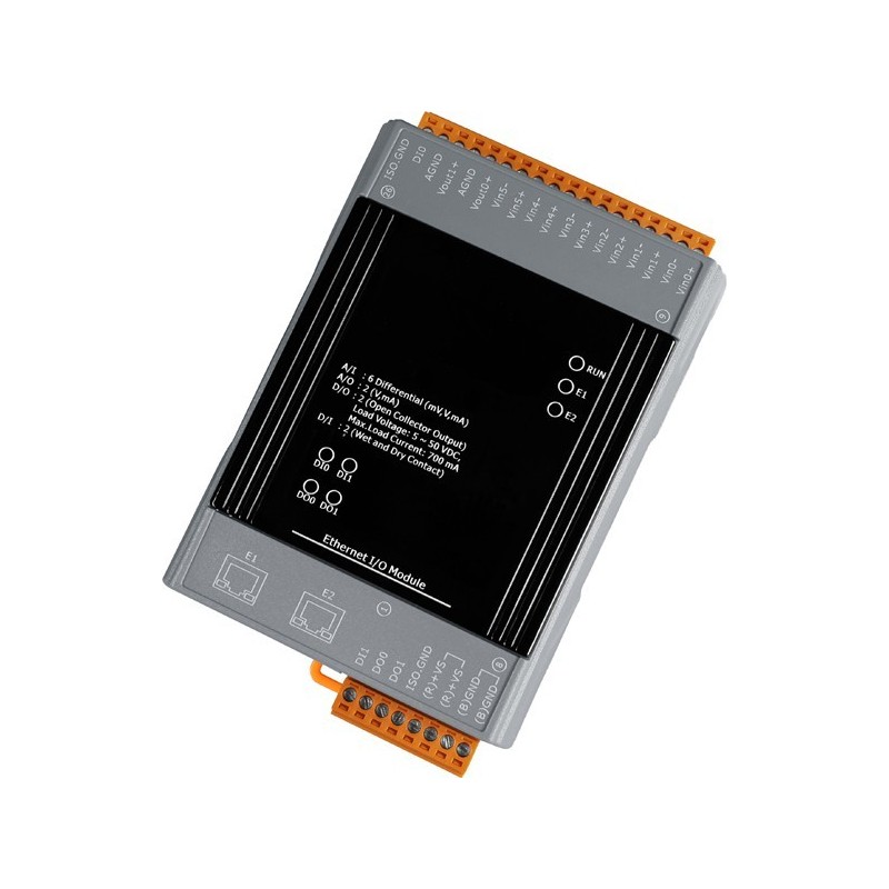 Digitala ingångar 8 x Wet 0 - + 50VDC 500Hz, 8 x Digital utgång (OC) + 40VDC 650mA, 2 x RJ45, Modbus