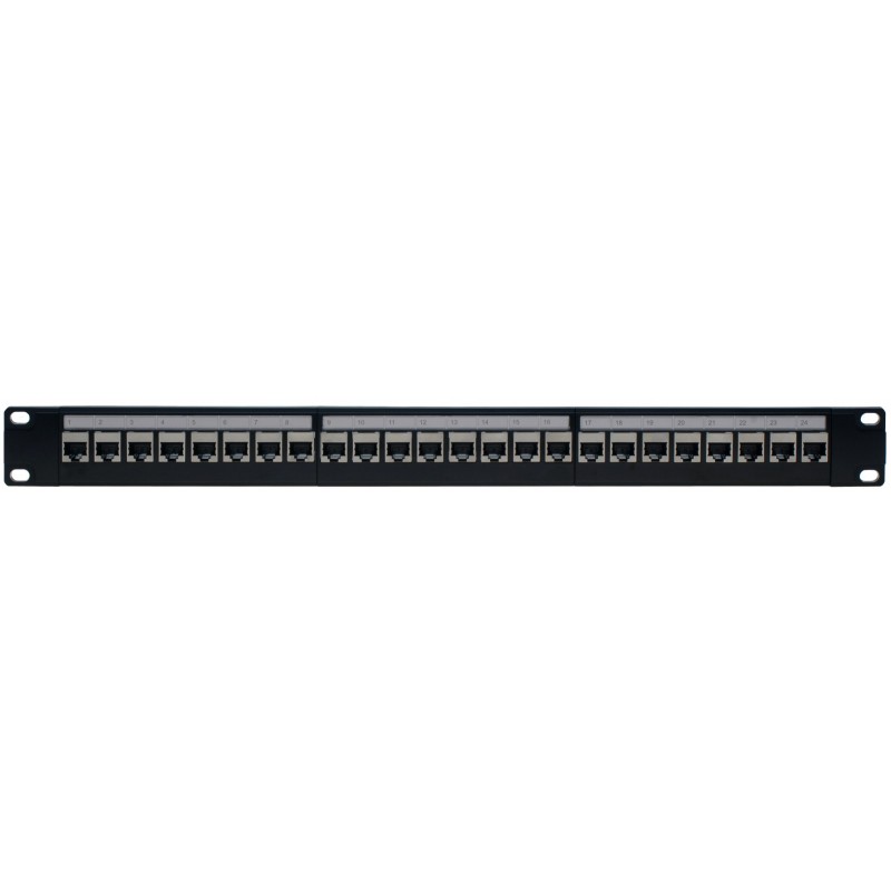 24-portars Cat 6 patchpanel - verktygsfri RJ45-genomföring, svart
