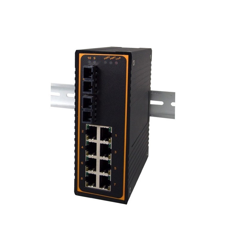 10 portomkopplare 8 x 10 / 100Mbit RJ45 + 2 x fiberport SC Gigabit Multi Mode,