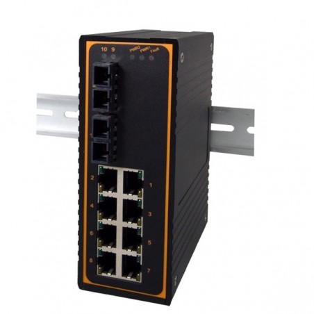 10 portomkopplare 8 x 10 / 100Mbit RJ45 + 2 x fiberport SC Gigabit Multi Mode,