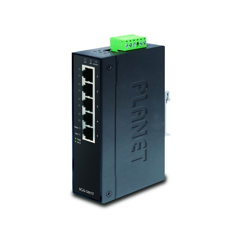 Ohanterad 5-portars Gigabit RJ45 Switch -40 till 75°C, redundant ström