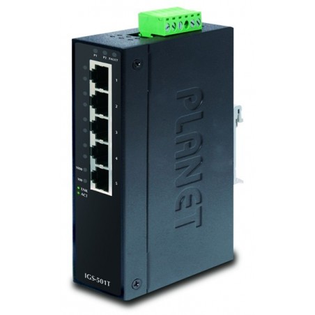 Ohanterad 5-portars Gigabit RJ45 Switch -40 till 75°C, redundant ström