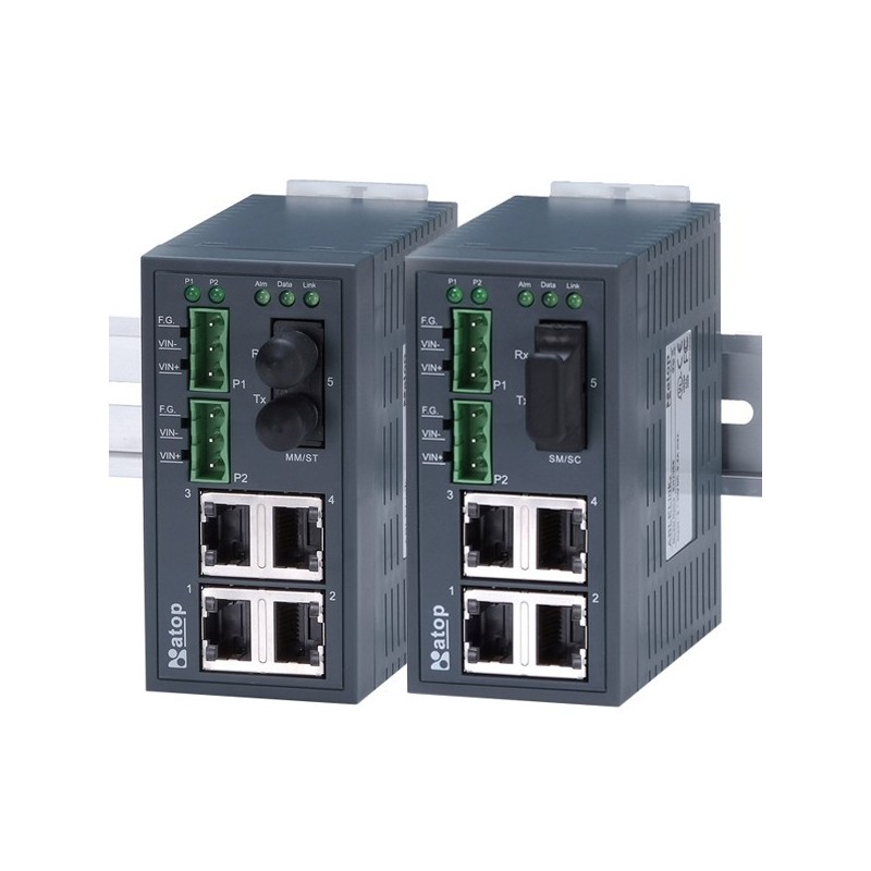 5 ports switch 4 x RJ45 10/100 + 1 x fiber port til SC stik