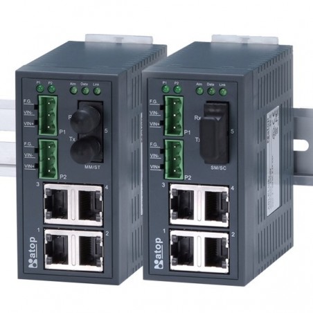 Unmanaged 5 portar 100Mbit Industri switch med Fiber ST kontakt