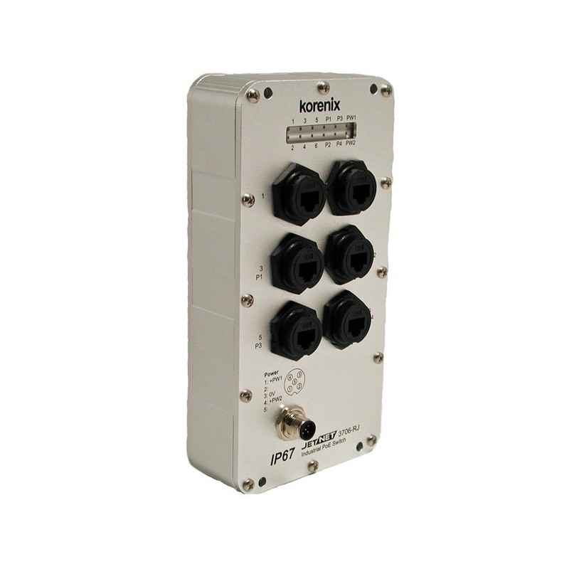 IP67 ohanterad 6-portsswitch - 10/100 RJ45, 12-48VDC