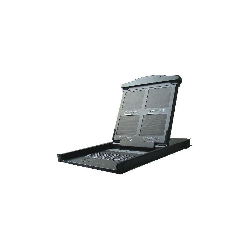 19” 1U konsol med 14” quad monitor, tastatur, touchpad, VGA, USB