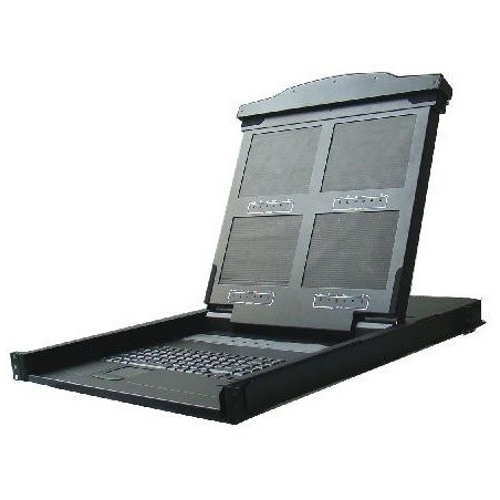 19” 1U konsol med 14” quad monitor, tastatur, touchpad, VGA, USB