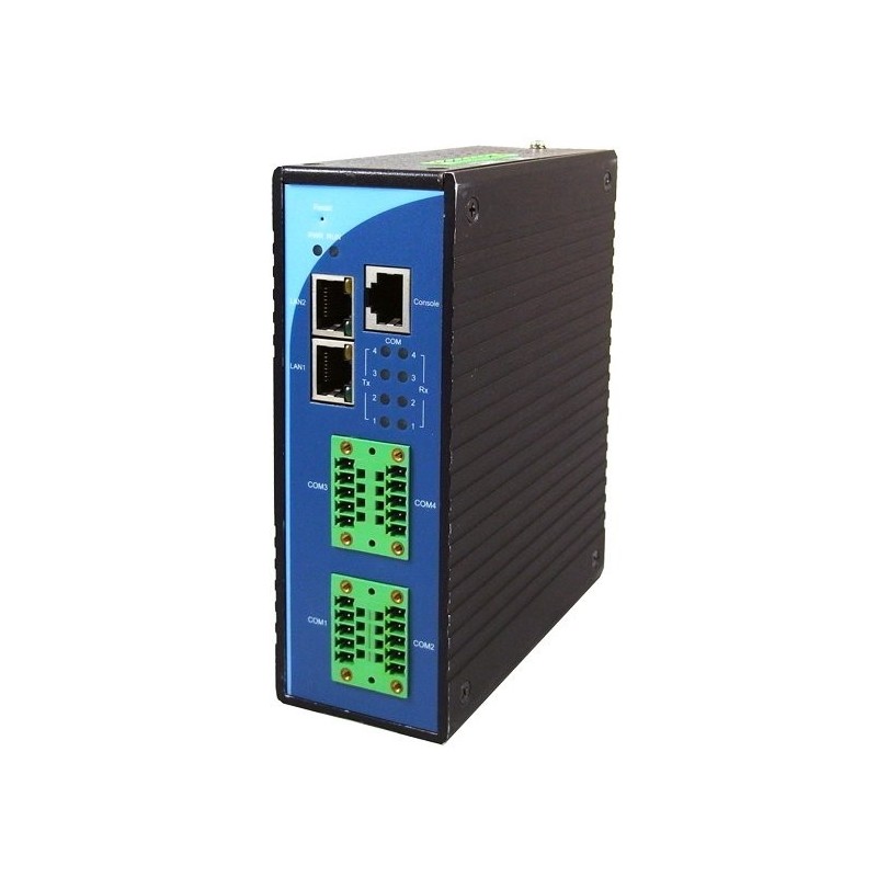 Seriell portserver med 4 x RS422 / RS485. Serial Device Server. RJ45 och 2 x Fiber slot för SFP