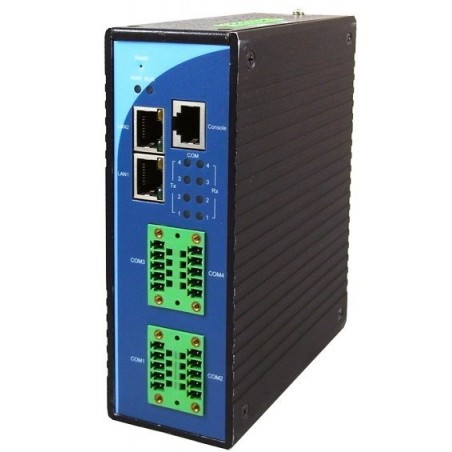 Seriell portserver med 4 x RS422 / RS485. Serial Device Server. RJ45 och 2 x Fiber slot för SFP