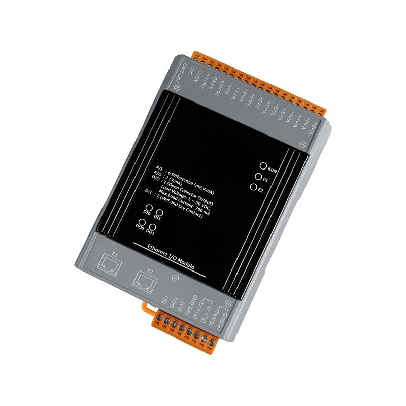 8 x Digitala ingångar Wet 0 - + 50VDC 500Hz, 8 x Digital utgång (OC) + 40VDC 650mA, 2 x RJ45, Modbus