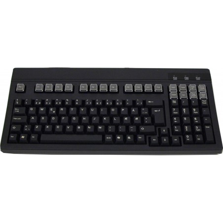 Svart tangentbord för USB - 104 Keys - Nordic Character Set. 21 Transparenta knapphuvor