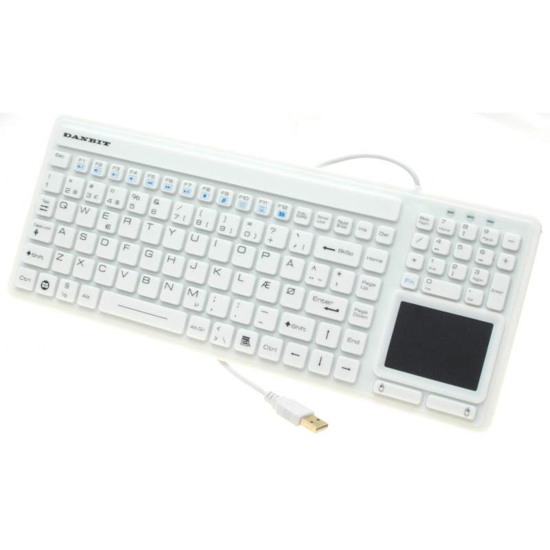 Silikon Tangentbord Vattentät IP68 Medico med pekplatta Tål Alkohol Rengöring Sjukhus och Laboratorium Keyboard - Vit