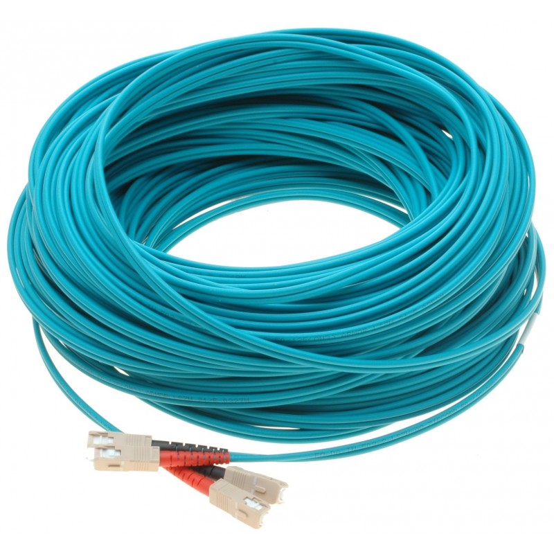 Armerad fiberkabel, Multi-mode, SC-SC, 50m, 50 / 125my, OM3, Aqua färgad, LSZH