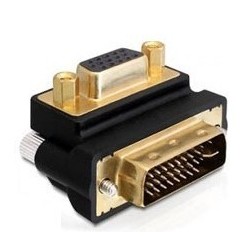 DVI-I vinklad adapter 24 + 5 till VGA DB15HD hona, 90° högervinklad
