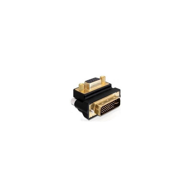 DVI-I vinklad adapter 24 + 5 till VGA DB15HD hona, 90° högervinklad
