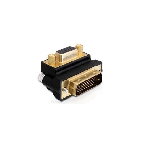 DVI-I vinklad adapter 24 + 5 till VGA DB15HD hona, 90° högervinklad