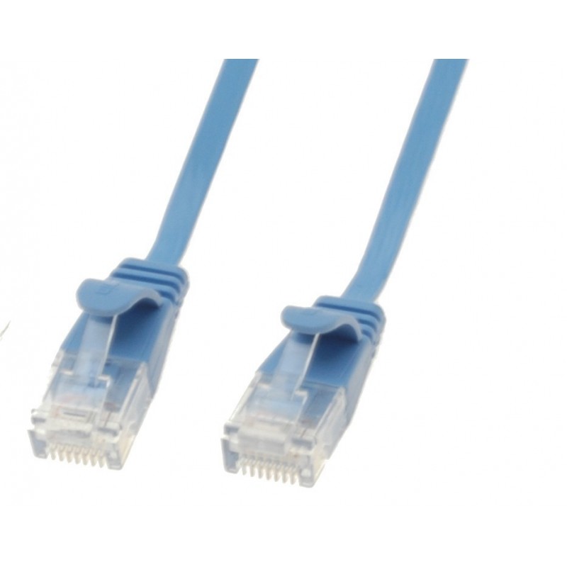 Cat. 6 netværkskabel, fladkabel, ultra slim, UTP til Gigabit netværk, AWG36, blå, 2,0m